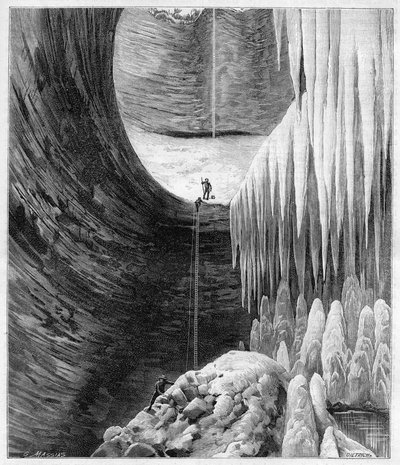 Innvendig visning av den naturlige isbreen til Creux-Perce (Creux Perce) (Cote-d'Or) eksploderte for første gang i mars 1892 - gravering i "La nature" fra 1892. av Unknown artist