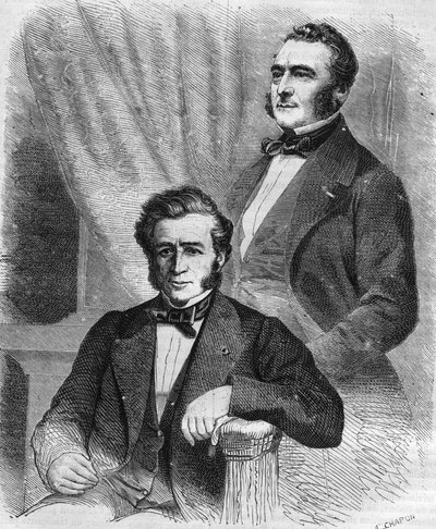 Isaac og Jacob Emile Pereire, franske forretningsmenn, grunnleggerne av Société de Crédit Mobilier (1852). av Unknown artist
