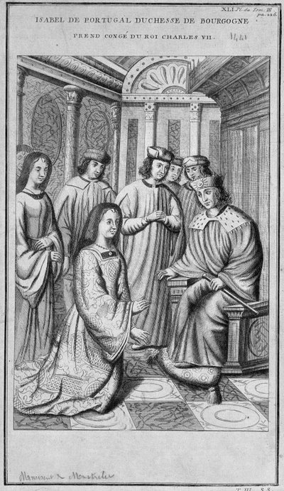 Isabella av Portugal (1397-1472) Hertuginne av Burgund tar konge hardt kong Charles VII. av Unknown artist