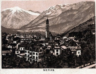 Italian Tyrol: view of the city of Meran (Merano). in “” The world illustrates 168 views”” Undated (end 19th century) av Unknown artist