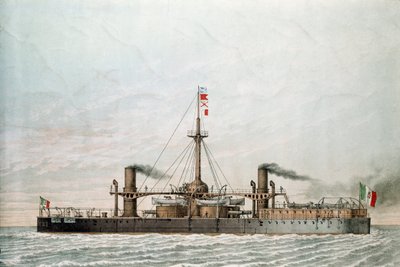 Det italienske slagskipet Caio Duilio (trykk av Unknown artist
