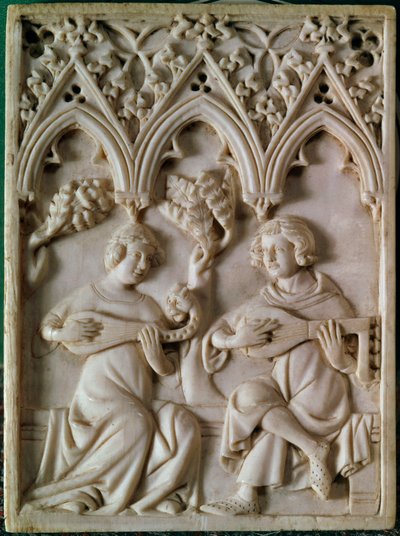 Elfenbenstablet som representerer to musikere. 1300-tallet. Paris, Nasjonalmuseet for middelalderen, Thermes de Cluny av Unknown artist