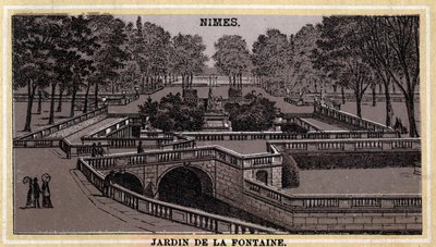 Jardin de la Fontaine i Nimes (Gard, Languedoc-Roussillon). Kromolitografi fra slutten av 1800-tallet. av Unknown artist