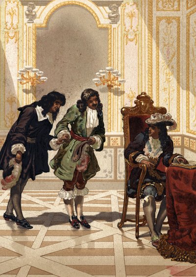 Jean Baptiste (Jean-Baptiste) Colbert (1619-1683) presenterer Jean Dominique Cassini (1625-1712), fransk astronom. etter «La Ciencia y sus Hombres av Louis Figuier». Barcelona 1881 av Unknown artist