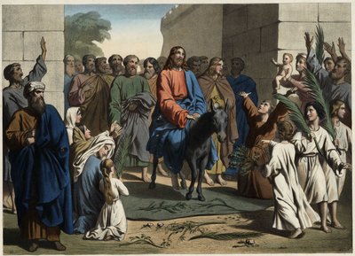 Jesu triumferende inntog i den hellige byen Jerusalem. Anonym gravering fra midten av 1800-tallet. av Unknown artist