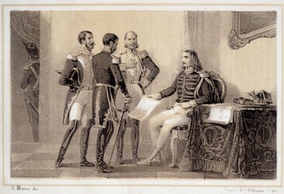 Joachim Murat (1767-1815) som presenterte for sine generaler programmet for italienerne - i "" Storia d