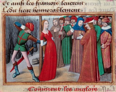 Joan of bow (1412 -1431), installert på slakteren. Miniatyr fra manuskriptet til "" Vigilles du roi Charles VII"" av Martial d