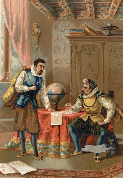 Johannes Kepler (Keppler) (1571 - 1630) med Tycho Brahe (1546-1601), astronomer, Praha i 1600 - etter Science and its Men av Louis Figuier, Barcelona av Unknown artist