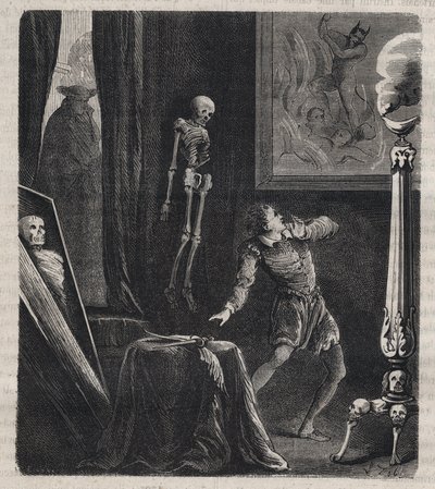 John Chatel (Chastel) (1575-1594) locked up by the Jesuites in the chamber of meditations - before his assassination attempt on King Henry IV of France on 27 December 1594. Engraving of 1879 in “Histoire des societes secretes, politiques et religieuses” by av Unknown artist