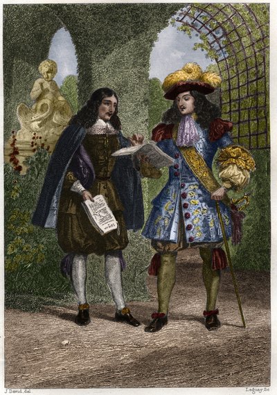 Døperen Johannes (Jean-Baptiste) Colbert (1619-1683) med Ludvig XIV, konge av Frankrike og Navarra (1638-1715). Gravering fra 1800-tallet. Privat samling. av Unknown artist
