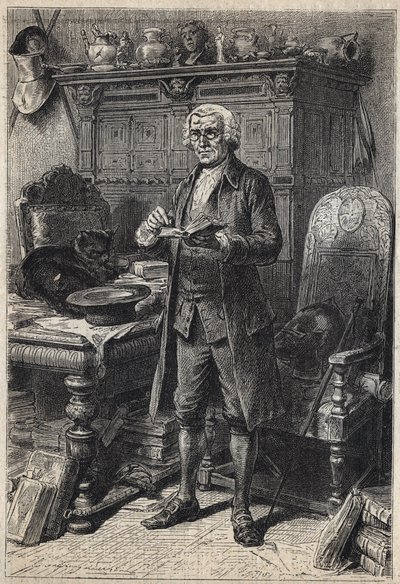 Jonathan Oldenbuck (eller Aldinbbuck) - 1800-tallsillustrasjon for romanen "The Antiquary" av Walter Scott (1771-1832) av Unknown artist