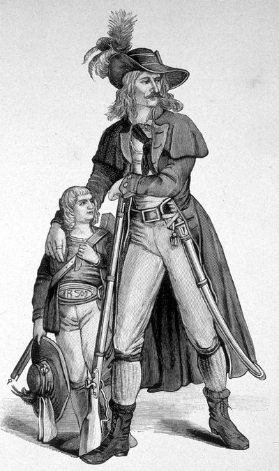 Joseph Speckbacher 1767-1820 og hans sønn - Heros nasjonal tyroler mot bayererne etter tilknytningen av Tyrol til Baviere i 1809. Gravering 1800-tallet. av Unknown artist