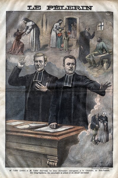 Jules Auguste Lemire (1853-1928) and Hippolyte Gayraud (1856-1911), French ecclesiastics and politicians, deputes -engraving in “Le-Pelerin” of 1899 av Unknown artist