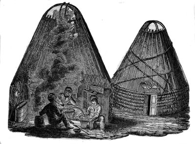Kalmouks (vestlige mongoler) foran teltet deres. av Unknown artist