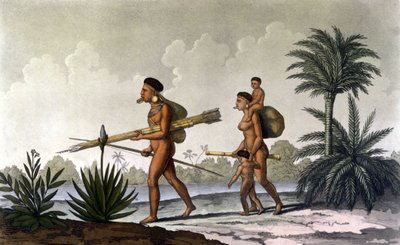 Kerengnatnuck, sjef for Botocudos, og hans familie (Brasil) - i "Det gamle og moderne kostymet"" av Ferrario, red. Milan av Unknown artist