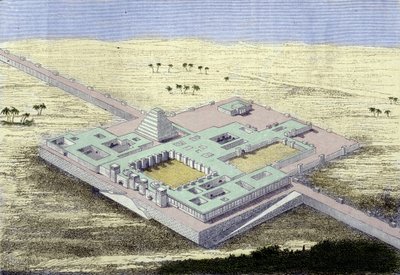Khursabad (Irak). Gjenoppbygging av palasset til Sargon II, kongen av Assyria fra 722 til 705 f.Kr. Gravering fra 1800-tallet. av Unknown artist