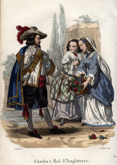 Kong Charles I av England (Charles I Stuart) (1600-1649) forfører unge kvinner. Gravering fra 1842 i «Histoire des popes»» av Maurice Lachatre. Privat samling. av Unknown artist
