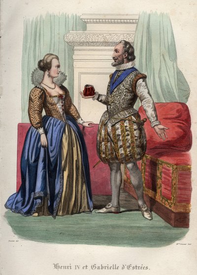 Kong Henry IV (Henry IV) av Frankrike (1553-1610) og hans elskerinne Gabrielle d