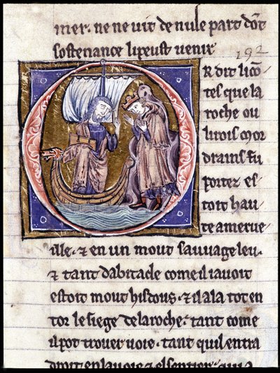 Kong Modreius. Manuskript: Conquest of the Saint Gréal, skrevet 717 år etter lidenskapen til vår herre. Bibliotheque Municipale de Rennes, ms. 255 (Samling av romaner om det runde bord); Paris av Unknown artist
