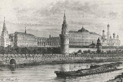 Kreml i Moskva, Russland, gravering fra Free Russia av Unknown artist