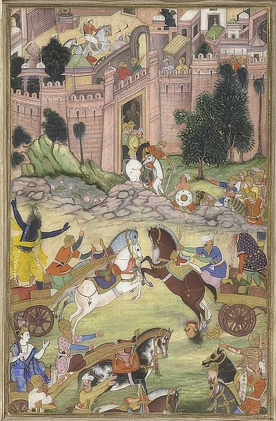 Krishna dreper demonen Sri Gala (scene fra Harivamsa). Rundt 1585-95 av Unknown