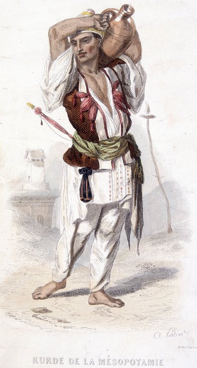Kurdisk fra Mesopotamia som bærer en amfor. Rundt 1810-1860. av Unknown artist
