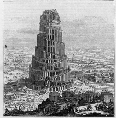 Babelstårnet, etter Pere Kircher - (Redusert gravering av "Turris Babel" av Unknown artist