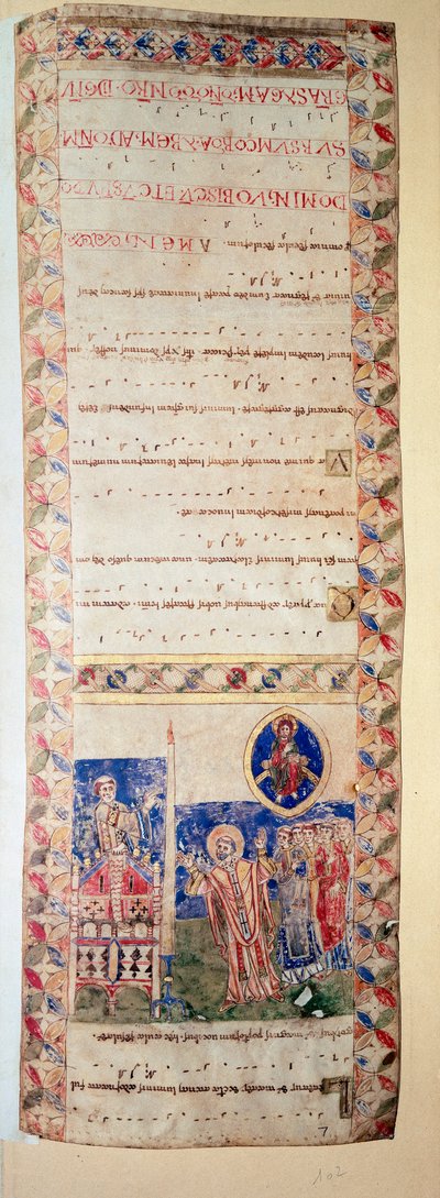 La benediction de la fontaine (Ms.724/2-Carta2) Manuskript belyst fra 1100-tallet. Roma, Biblioteca Casanatense av Unknown artist