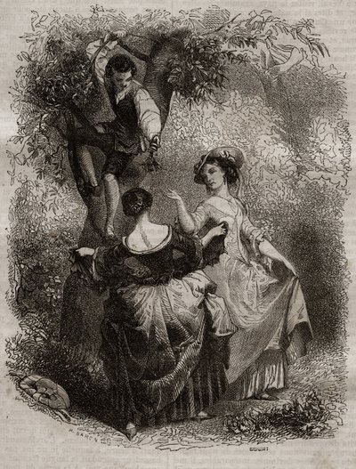 La cueillette des cherries - Illustration pour les confessions” by Jean-Jacques (Jean Jacques) Rousseau (1712-1778) - engraving of 1849 av Unknown artist
