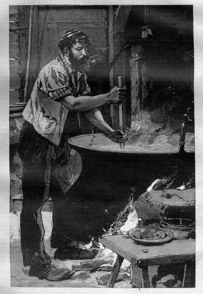 Fremstillingen av Gruyere-ost - gravering i "La Science francaise"" av Unknown artist