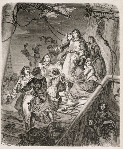 La galère de Saint Louis - i "" Historie om paver, konger, dronninger, keisere, gjennom århundrene"" av Maurice Lachatre 1857 av Unknown artist
