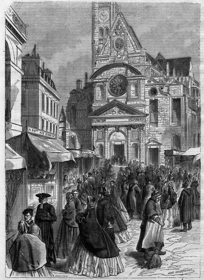 Novena of Saint Genevieve ved Saint Etienne du Mont (Saint-Etienne-du-Mont) i Paris - Gravering i "" Le Journal Illustrée"" av Unknown artist