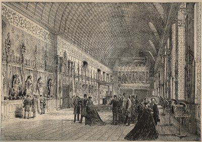 Våpenrommet til slottet til Pierrefonds - restitusjon av Viollet-Leduc (Viollet Leduc) gravering fra 1880 av Unknown artist