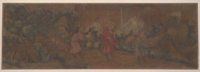 Landskapsmaleri av figur i skogsmiljø (albumblad; farge på silke) av Unknown Artist