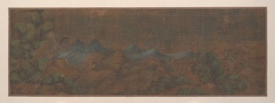 Landskapsmaleri av figur i skogsmiljø (albumblad; farge på silke) av Unknown Artist