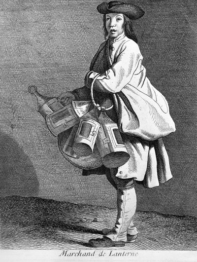 Lanterneforhandler. 1800-talls gravering. av Unknown artist