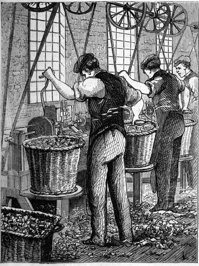 Store engelske industrier: Walter Evans bomullsspinning i England i 1863. Produksjon av spoler. av Unknown artist