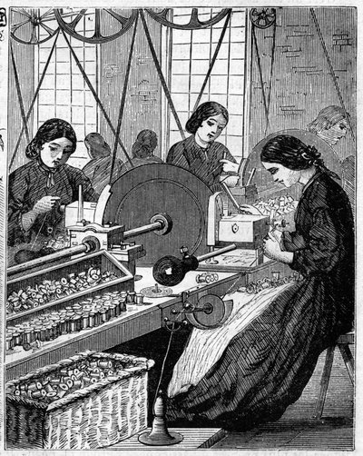Store engelske industrier: Walter Evans bomullsspinning i England i 1863. Trådinnpakning. av Unknown artist