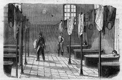 Sainte Anne (Sainte-Anne) asyl i Paris: badet - gravering i ""Le Journal Illustrée"" av Unknown artist
