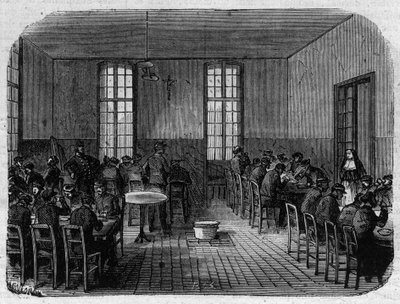 Sainte Anne (Sainte-Anne) asyl i Paris: refektoriet - Gravering i ""Le Journal Illustrée"" av Unknown artist