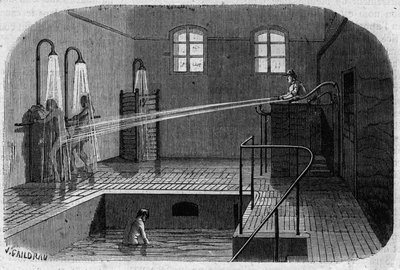 Sainte Anne (Sainte-Anne) asyl i Paris: Hydroterapi - gravering i ""Le Journal Illustre"" av Unknown artist