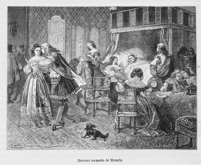De siste øyeblikkene til Mazarin (1602 - 1661). Illustrasjon i "" Popular History of France"" av Henri Martin. av Unknown artist