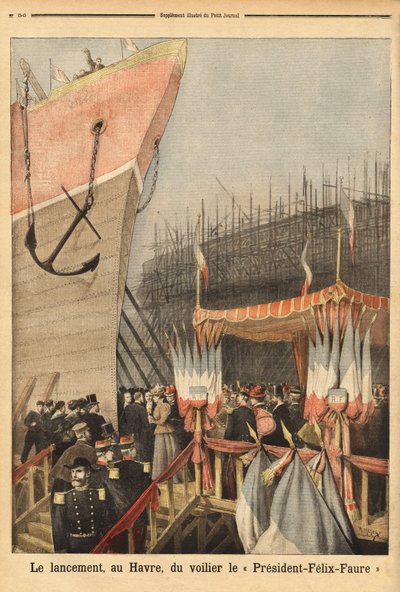 Lansering av seilbåten «President Felix Faure», 3. februar, i Le Havre, sponset av Lucie Faure, datteren til statsoverhodet og Louis Brindeau, ordfører i Le Havre; det er den første av en serie med 4-matte seilbåter som ble bygget i Le Havre fra 1896 av Unknown artist