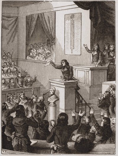 Lazare Nicolas Marguerite Carnot (kallenavnet arrangøren av seieren eller den store Carnot) kunngjorde 1. september av Unknown artist