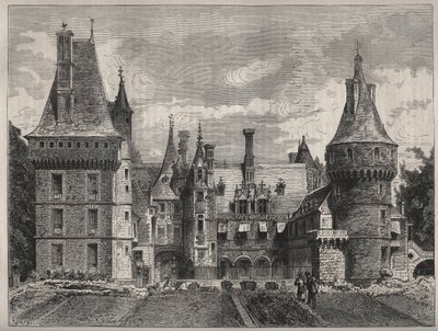 Le chateau de Maintenon, Eure et Loir (Eure et Loir), Sentrum, Frankrike gravering fra 1800-tallet av Unknown artist