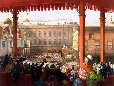"" Kroningen av keiser Alexander II (1818-1881) den 18.02.1855"" View Of the Crowd - Anonym litografi av Unknown artist