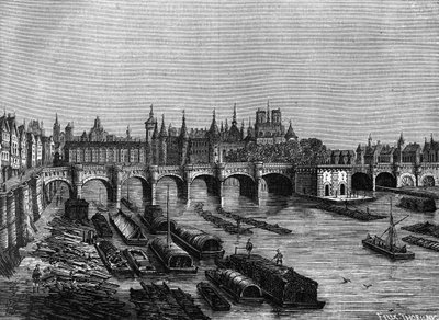 Pont Neuf i Paris under Henri III - i "" Histoire de France"" av Henri Martin, sd. 1800-tallet av Unknown artist
