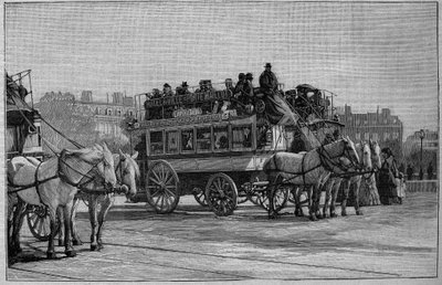Les Omnibus de Paris på 1800-tallet: l'omnibus moderne - gravering fra 1892' av Unknown artist