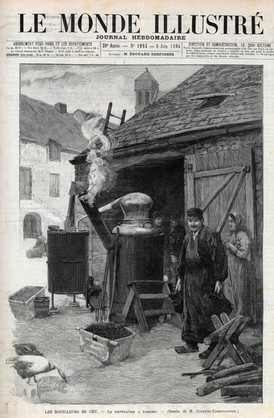 Hjemmedestillatørene - hjemmedestillasjon i Paris i 1895 - gravering i "Le Monde Illustré"" nr. 1993 av 1895 av Unknown artist
