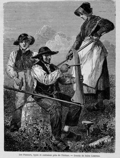 Høvendere, typer og kostymer nær Thiézac, i Auvergne - i "" Around the world"" av Unknown artist